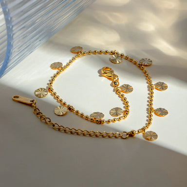 J&D Exquisite Women Jewelry Stainless Steel Gold Plated Anklet Petal Flakes Pendant Ball Bead Anklets