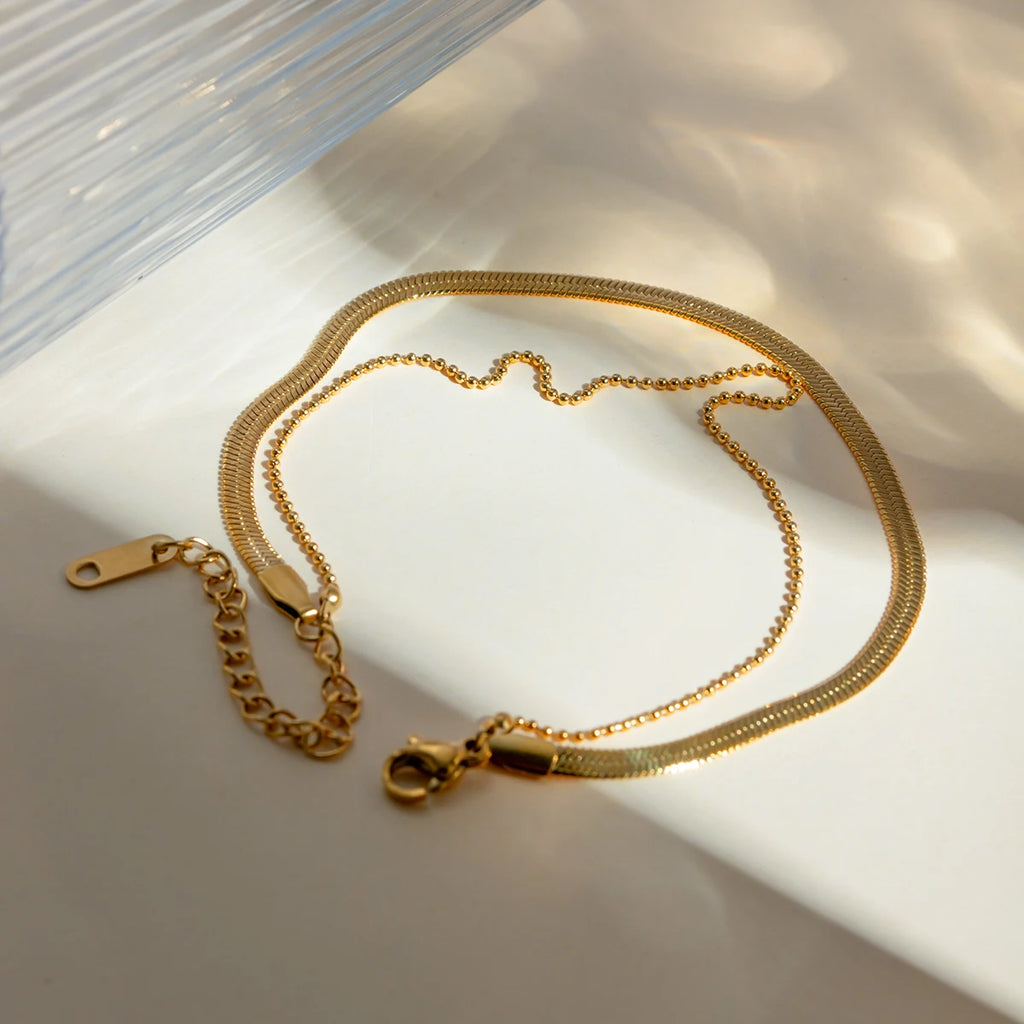 J&D Magnificent 18K Gold Plated Women Snake Anklet Stainless Steel Blade Flat Encryption Chain Anklet