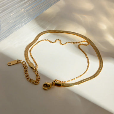 J&D Magnificent 18K Gold Plated Women Snake Anklet Stainless Steel Blade Flat Encryption Chain Anklet