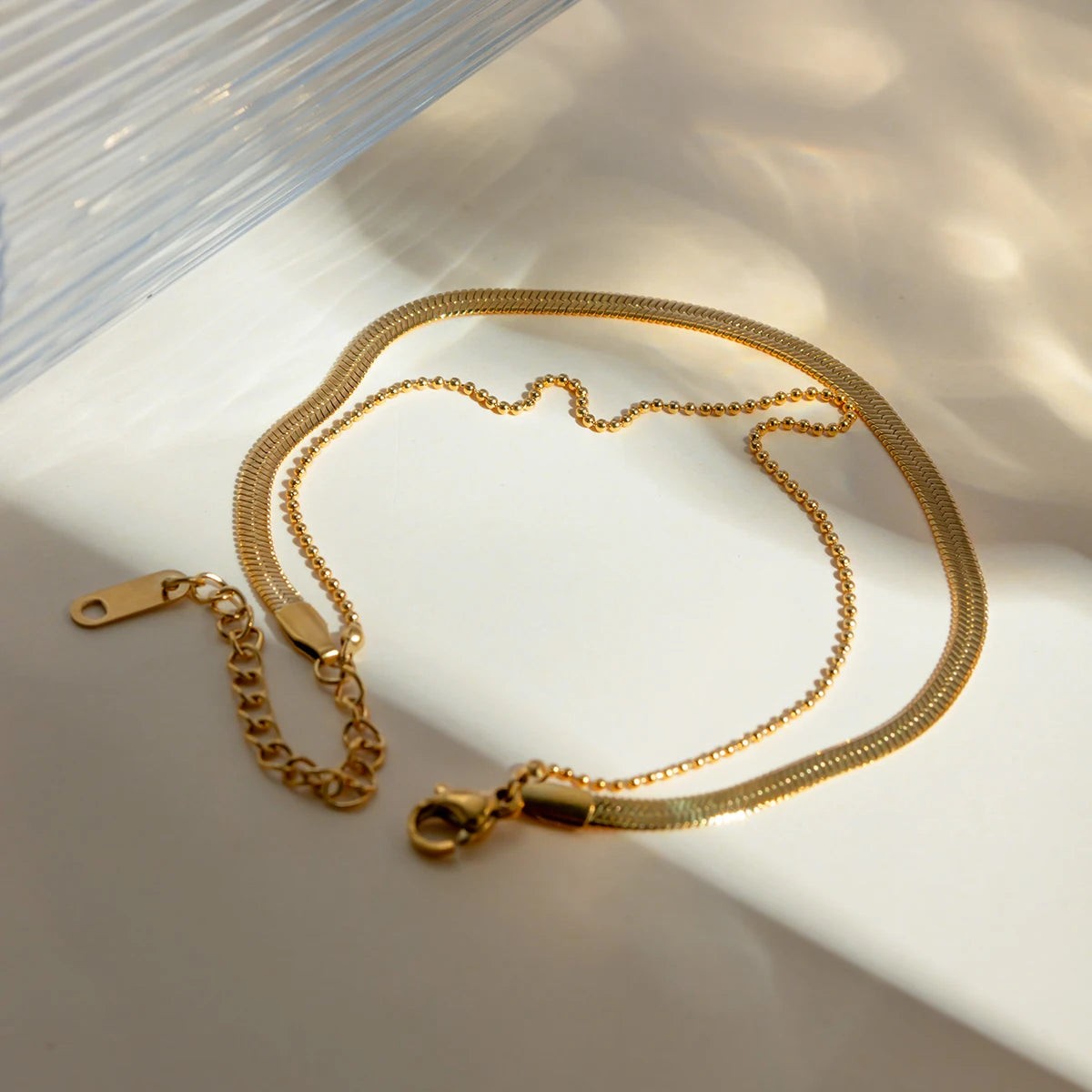 J&D Magnificent 18K Gold Plated Women Snake Anklet Stainless Steel Blade Flat Encryption Chain Anklet