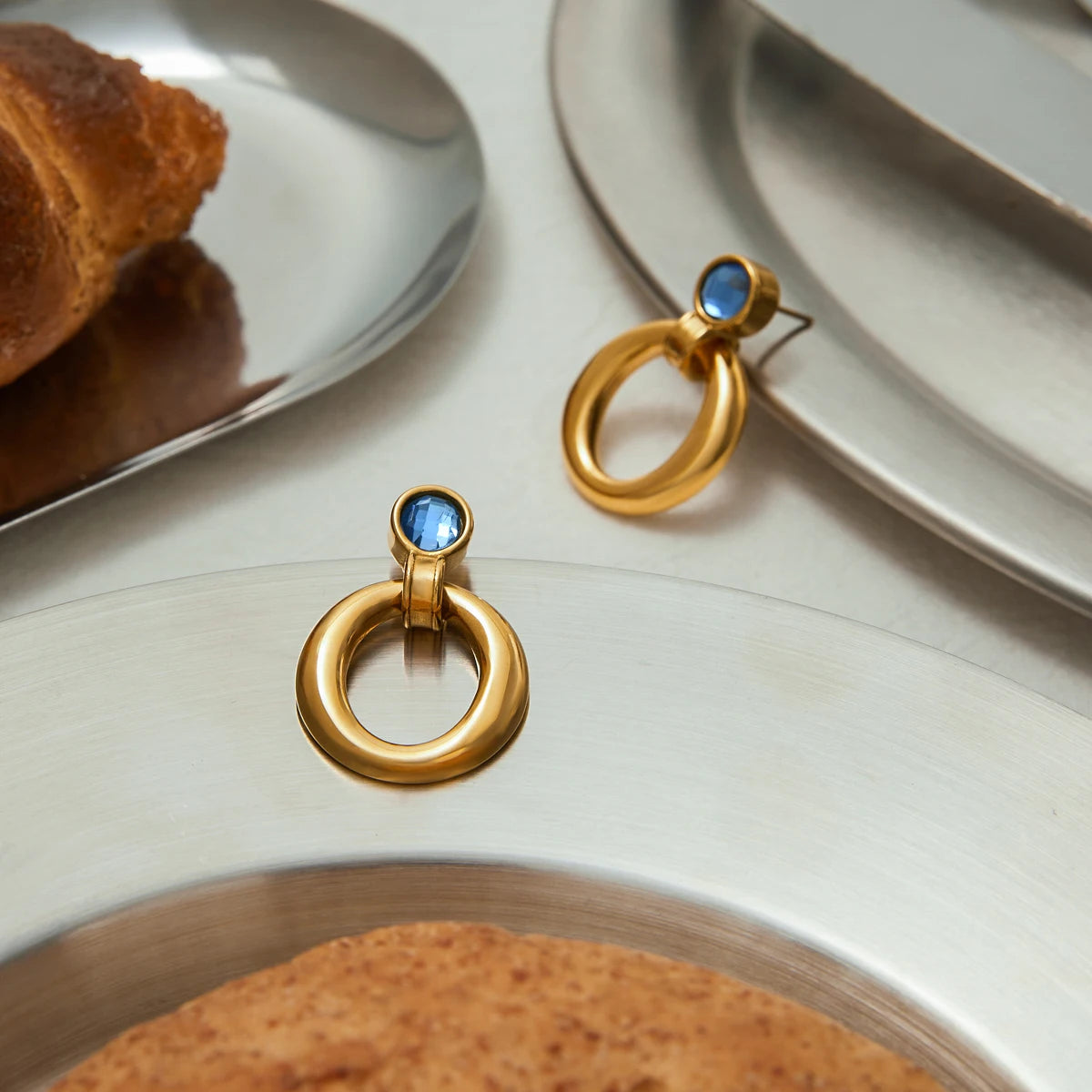 Blue Cubic Zircon Hoop Earring