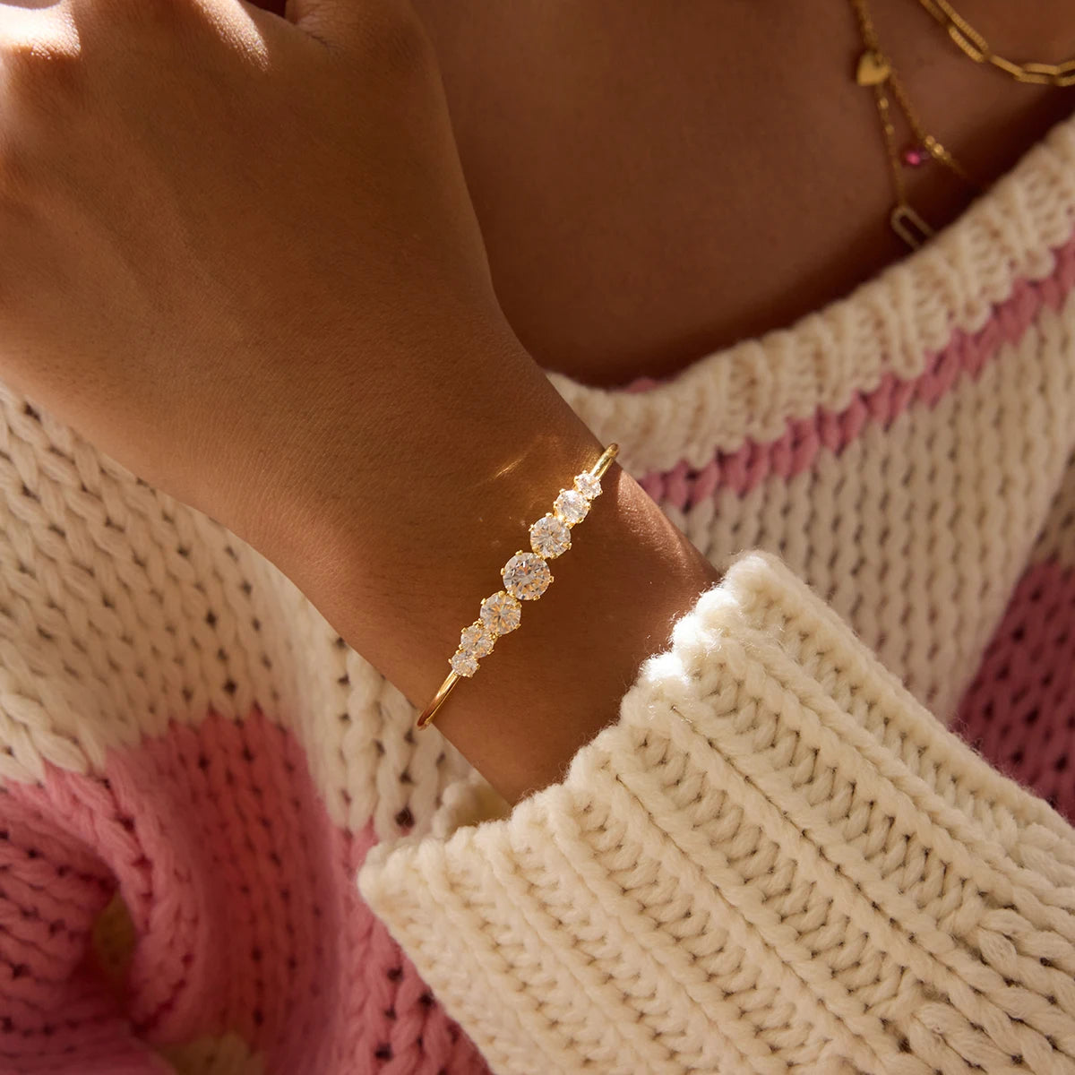 J&D Dainty 18K Gold Plated Stainless Steel Bangle Tennis Chain Zircon Bracelet Fashion Bangle