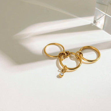 J&D Modern Fashion 18K Gold Plated Stainless Steel Multi-ring Multi-finger Zircon Charm Link Rings