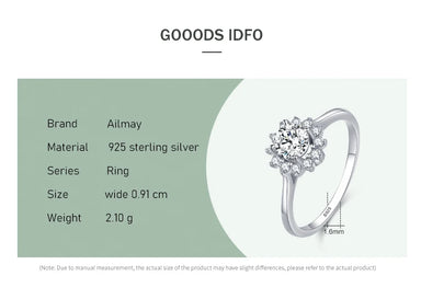 Ailmay Shining Clear Zircon Fashion 925 Sterling Silver Flower Finger Ring for Women Wedding Statement Fine Silver Jewelry