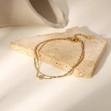 Trendy Metal Gold Jewelry Girlfriend Gift Stainless Steel Round Zircon Layered Bracelets for Women