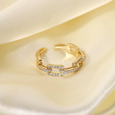 18K Gold Plated Copper Square Buckle Link Chain Opening Trendy Engagement Zircon Ring for Women for Parties and Anniversaries