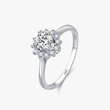 Ailmay Shining Clear Zircon Fashion 925 Sterling Silver Flower Finger Ring for Women Wedding Statement Fine Silver Jewelry