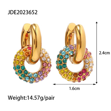 J&D Waterproof 18k Gold Plated Stainless Steel Jewelry Gift Colorful Cubic Zirconia Hoop Earrings for Women