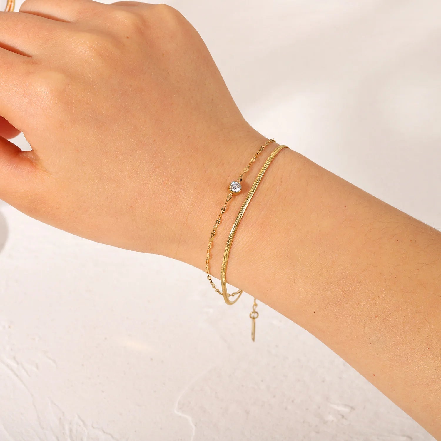 Trendy Metal Gold Jewelry Girlfriend Gift Stainless Steel Round Zircon Layered Bracelets for Women