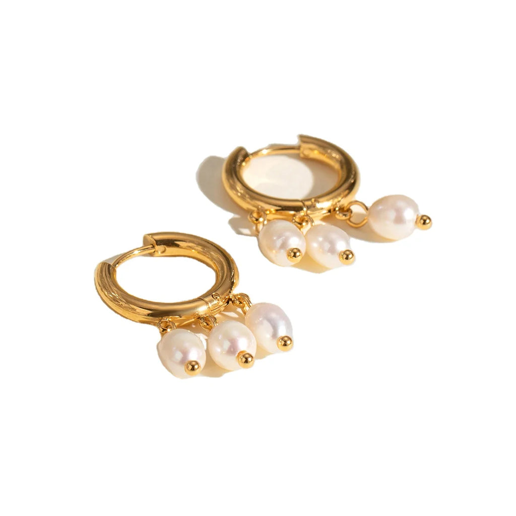 Three Freshwater Pearl Hoop Earring