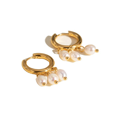 Three Freshwater Pearl Hoop Earring