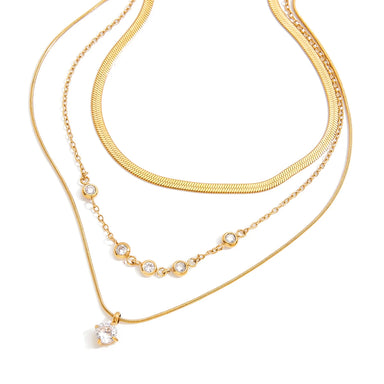 hree Layers Round Flat Snake Chain Necklace