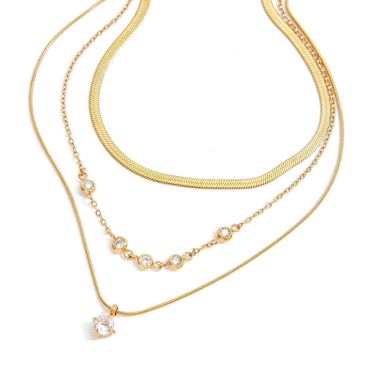 hree Layers Round Flat Snake Chain Necklace