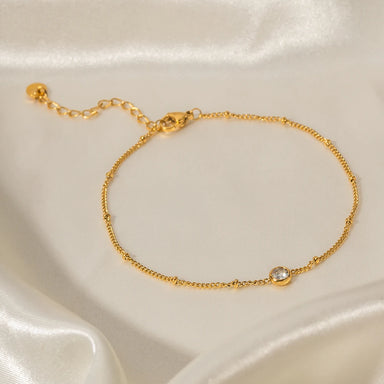 Dainty 18k Gold Plated Stainless Steel  Waterproof Anklet Jewelry Gift Chain Single Zircon Anklet