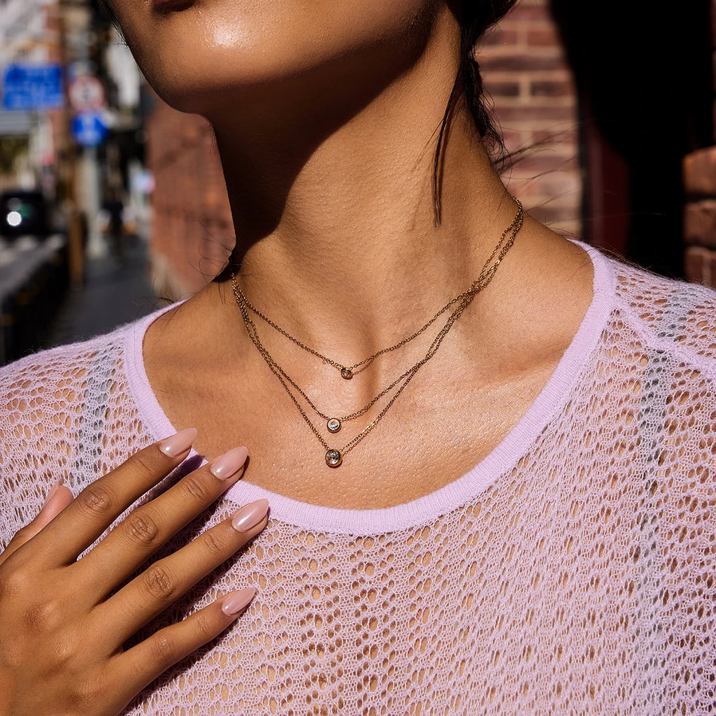 White Zircon Pendant O-Chain Three-Layer Necklace