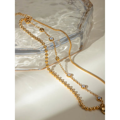 J&D 18K Gold Plated Stainless Steel Multi-layer Cubic Zirconia Bracelet, 18+5cm