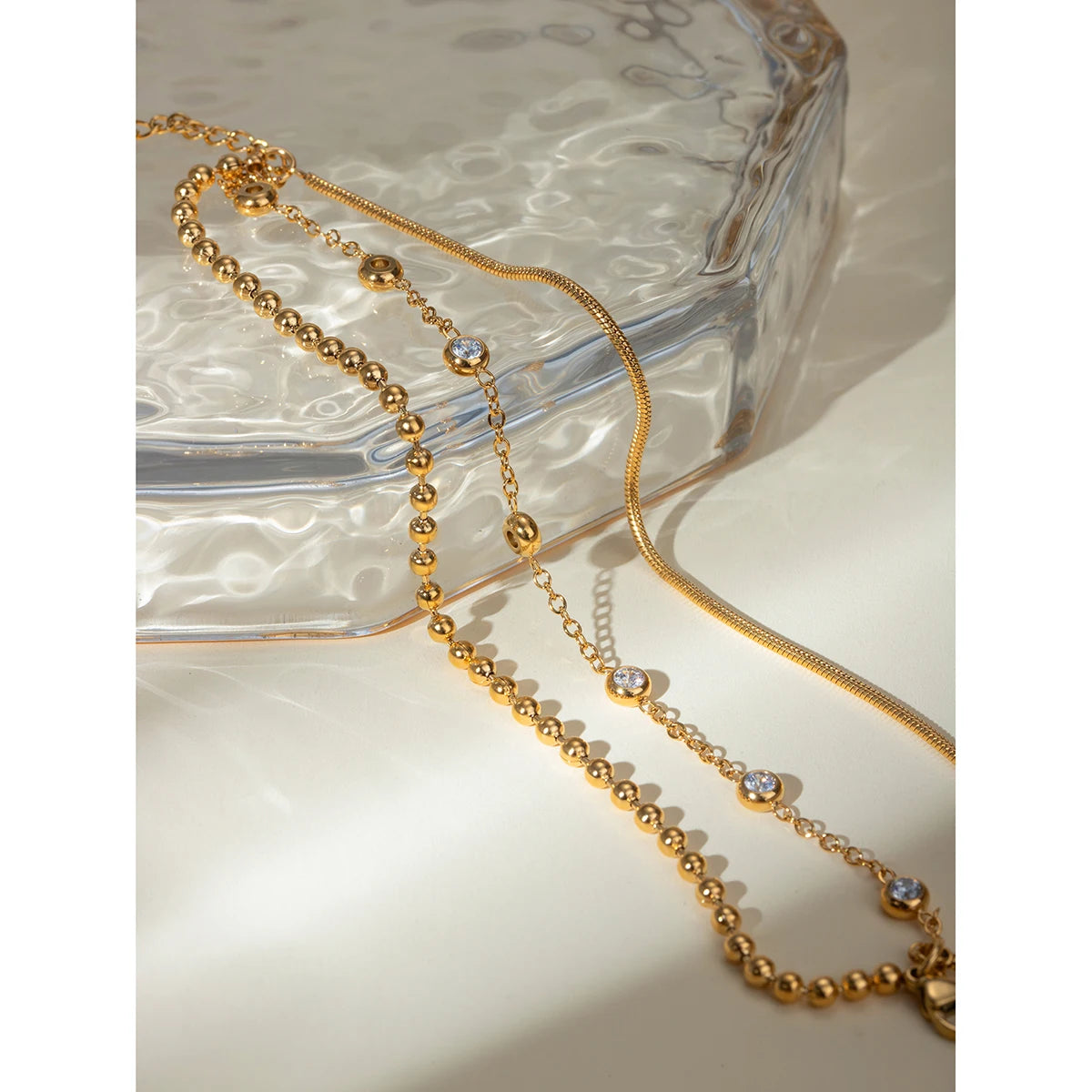 J&D 18K Gold Plated Stainless Steel Multi-layer Cubic Zirconia Bracelet, 18+5cm