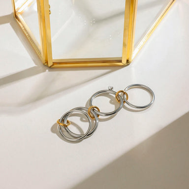 J&D Modern Minimalist 18K Gold Stainless Steel Two Tone Mosaic Multi-finger Zircon Link Rings