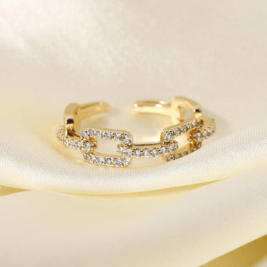 18K Gold Plated Copper Square Buckle Link Chain Opening Trendy Engagement Zircon Ring for Women for Parties and Anniversaries