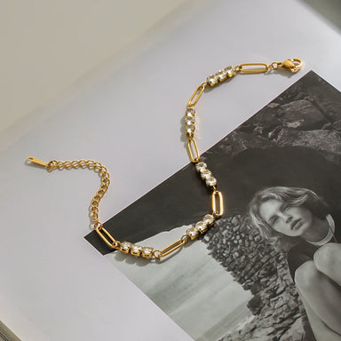 J&D Women's Ins Chain Minimalist Paper Clip Bracelet Circular Zircon Classic Gold Plated Sports Moissanite Bracelets Bangles