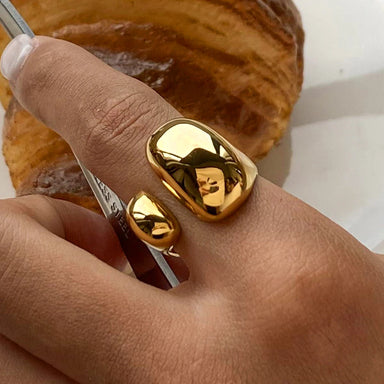 J&D Jewelry Asymmetrically Sized Double Split Ring 18K PVD Gold Silver Plated Stainless Steel Clean Fit Ring