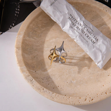 J&D Minimalist 18K Gold Plated Stainless Steel Ring Mangxing Double-Layer Hollow Opening Ring