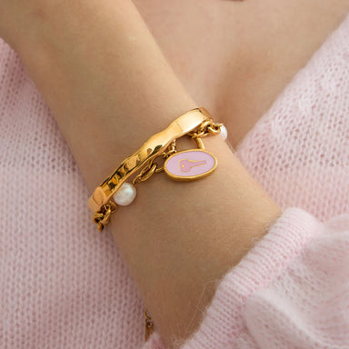 J&D Original Design 18K Gold Plated Stainless Steel Bracelet Classic Enamel Lock Key Pendant Bracelet