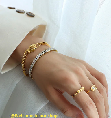 J&D Instagram Hot 18K Gold Plated Stainless Steel Jewelry Tennis Bracelets Shiny Cubic Zirconia Bracelet