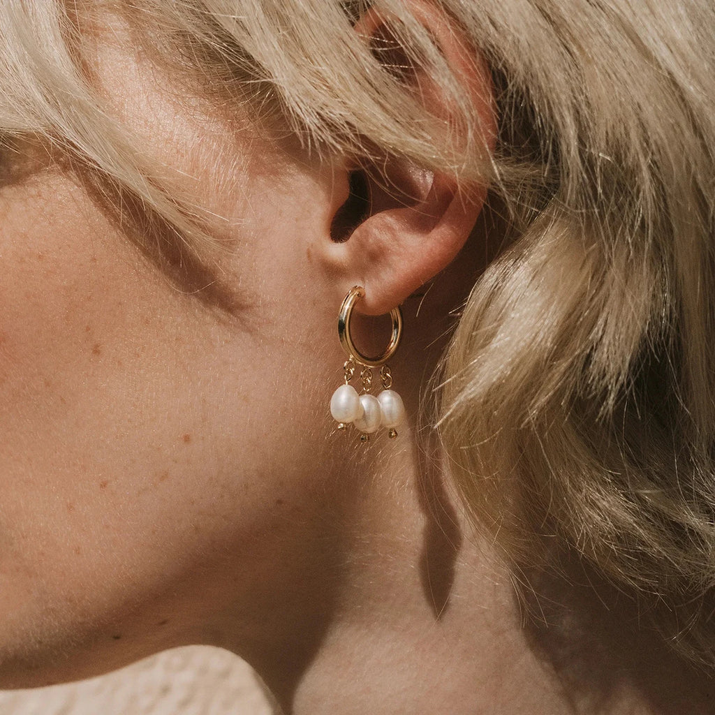 Three Freshwater Pearl Hoop Earring