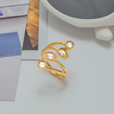 J&D Trendy Teardrop Curated Stack Ring 18K Gold CZ Open Band Minimalist Fashion Jewelry for Women Everyday