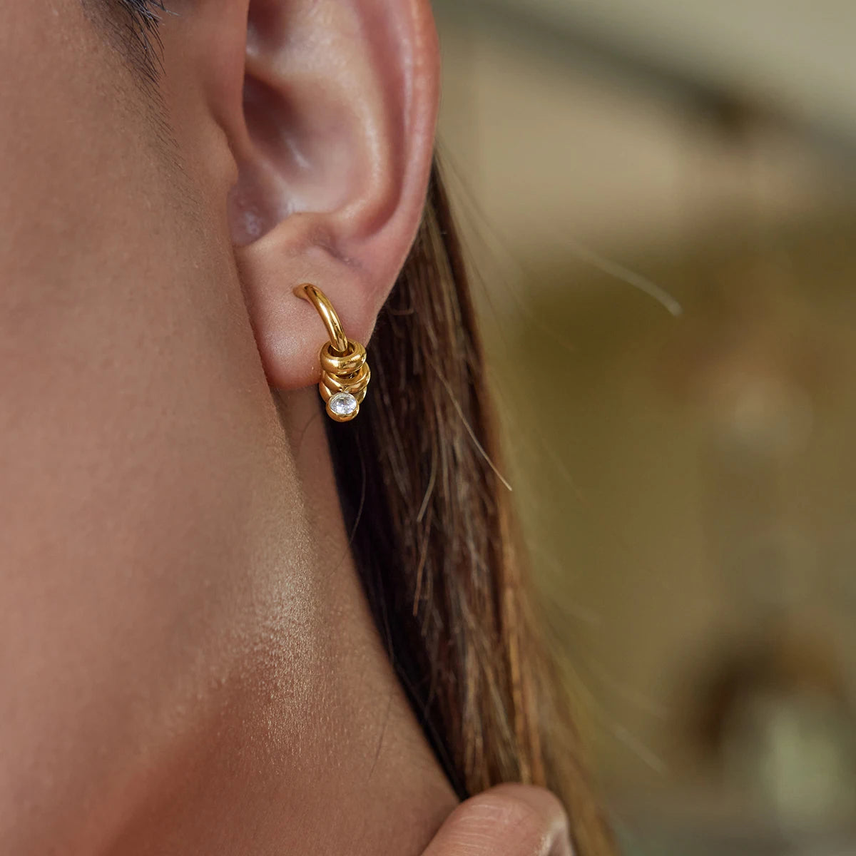 Zircon Pendant Hoop Earring