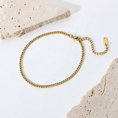Dainty 3mm 18K Gold Plated Stainless Steel Stacking Miami Cuban Link Chain Feet Anklets for Women