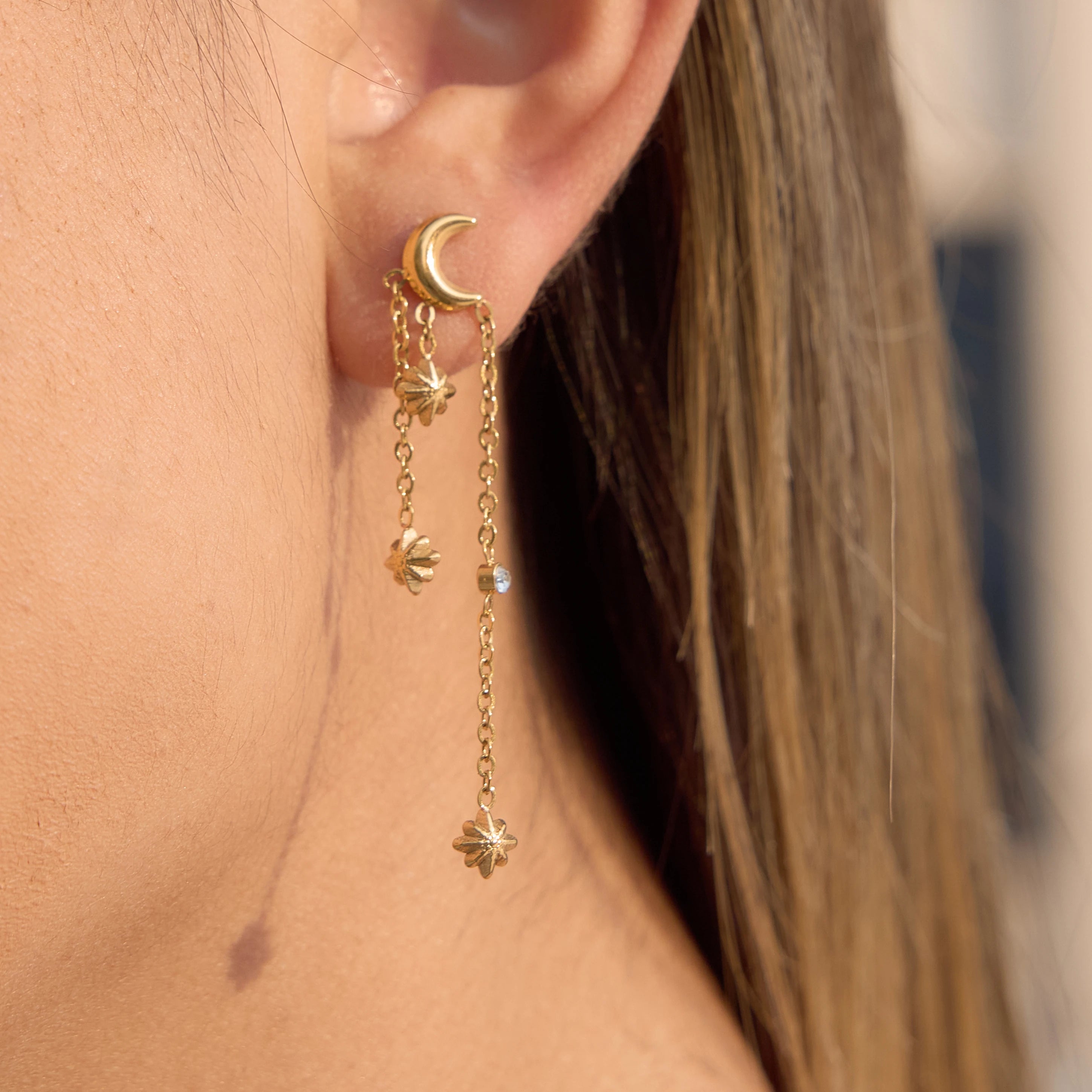 Moon Tassel Earrings 18K Gold