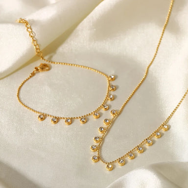 18K Gold Plated Tassel Round Zircon Bracelet Stainless Steel Bead Chain Clear Cubic Zircons Bracelet Girl