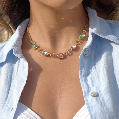 Cross Necklace Square Colored Crystal Pendant