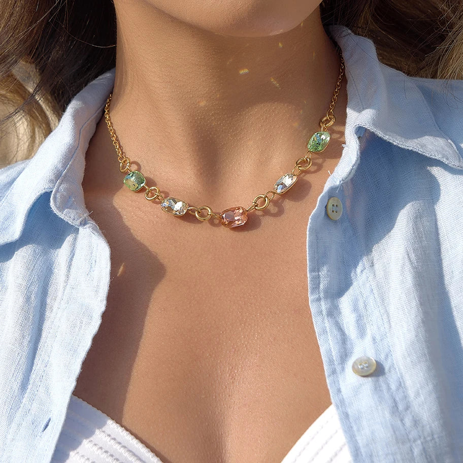 Cross Necklace Square Colored Crystal Pendant