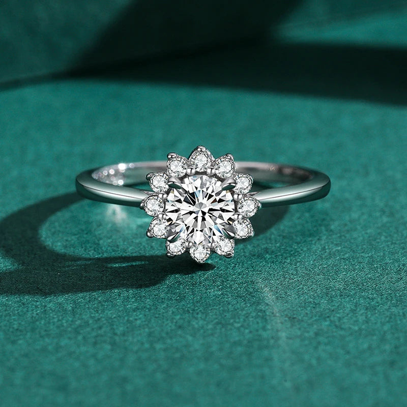 Ailmay Shining Clear Zircon Fashion 925 Sterling Silver Flower Finger Ring for Women Wedding Statement Fine Silver Jewelry